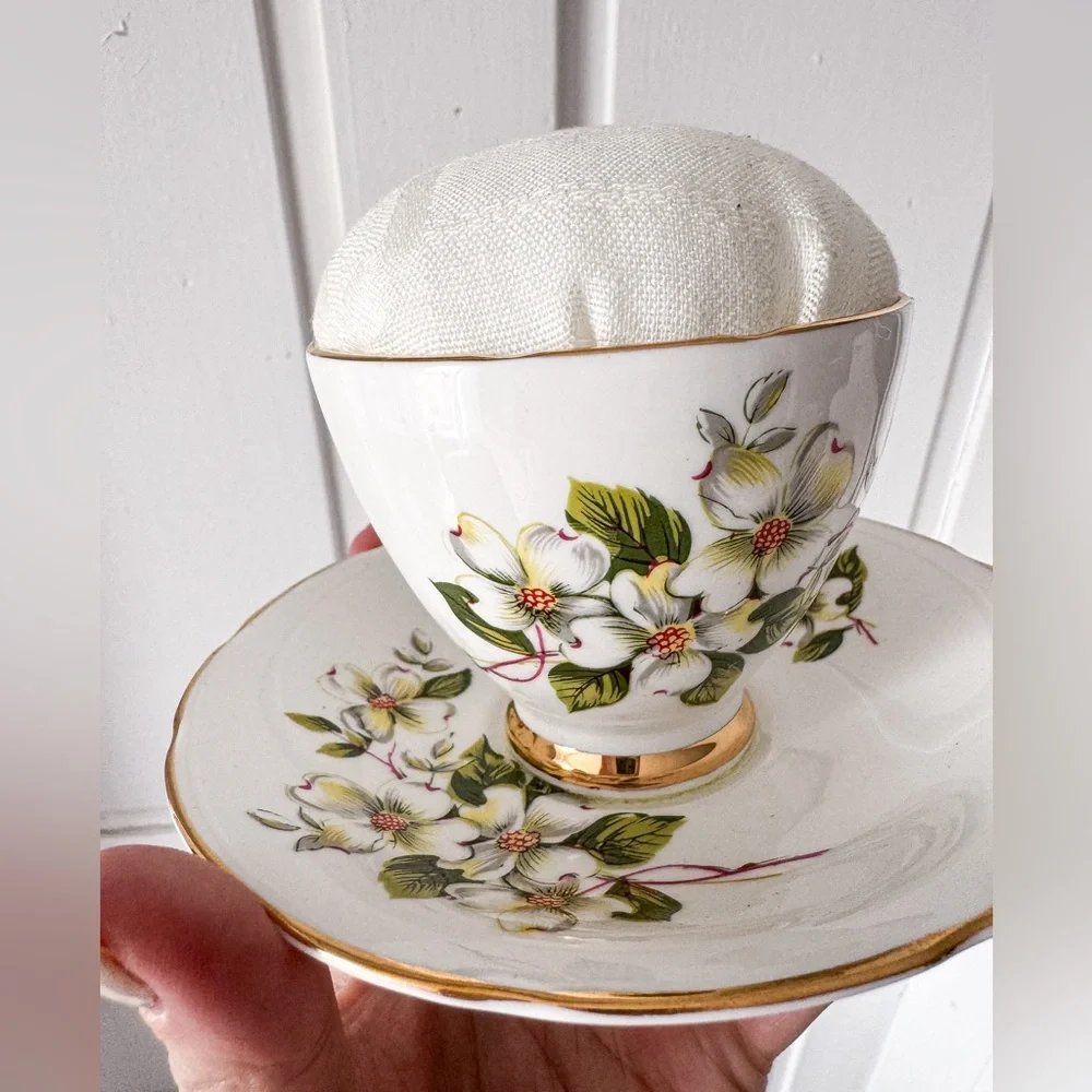 Repurposed Handmade Vintage Tea Cup Pincushion - Picture 4 of 9